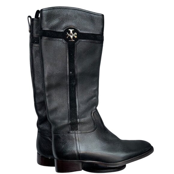Tory Burch NEW black leather riding boots gold TT logo 11 NEW NWT - Picture 6 of 8
